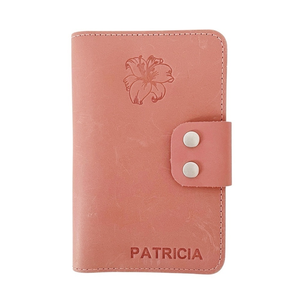 All In One Organizer Pink Leather Embossed Patricia Button 3 CC Slots Passport